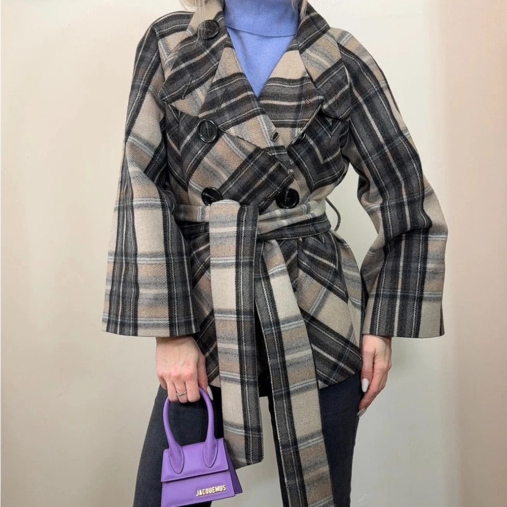 Zara Y2K Plaid Jacket in Black and Tan